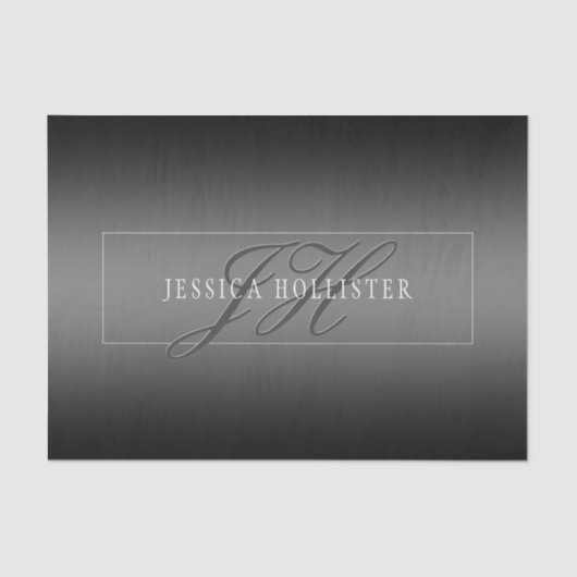 Elegante Naam & Monogrammed Initialen | Zwart & Gr Tissuepapier (Voorkant)