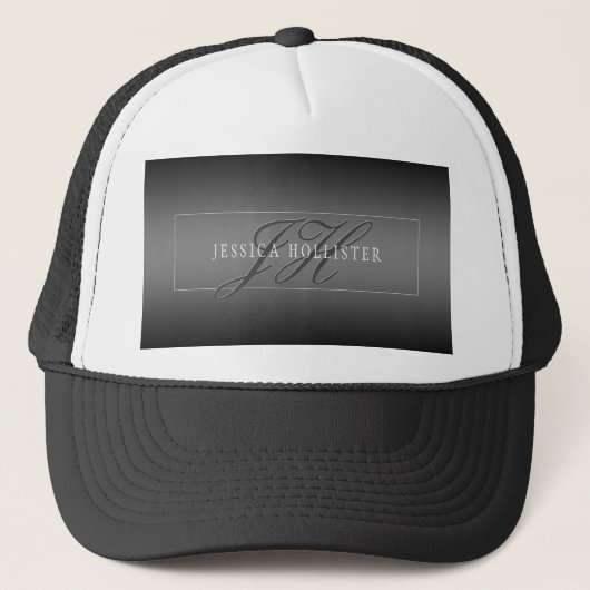 Elegante Naam & Monogrammed Initialen | Zwart & Gr Trucker Pet (Voorkant)