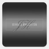 Elegante Naam & Monogrammed Initialen | Zwart & Gr Vierkante Sticker (Voorkant)