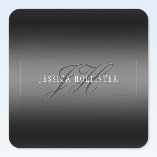 Elegante Naam & Monogrammed Initialen | Zwart & Gr Vierkante Sticker