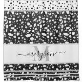 Elegante naam & Monogrammed wit en zwart Douchegordijn (Voorkant)