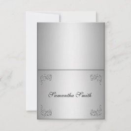 Elegante naam plaatskaartjes_zilveren bloemenswirl kaart