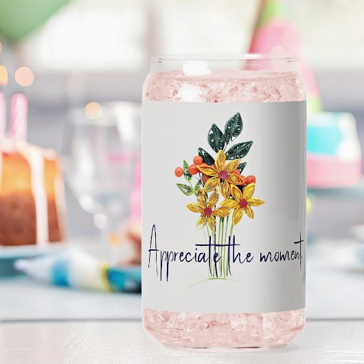 Elegante Naam Quote Papier Gewatteerde Bloemen Blikvorm Glas