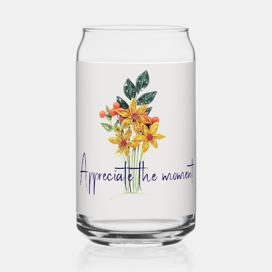 Elegante Naam Quote Papier Gewatteerde Bloemen Blikvorm Glas (Voorkant)