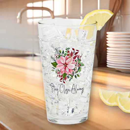 Elegante Naam Quote Roze Poinsettia 16oz Pint Glas