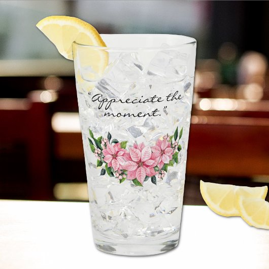 Elegante Naam Quote Roze Poinsettia 16oz Pint Glas
