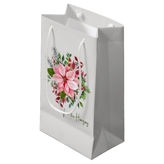 Elegante naam, roze poinsettia boeket klein cadeauzakje (Voorkant Gekanteld)