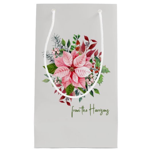 Elegante naam, roze poinsettia boeket klein cadeauzakje (Voorkant)
