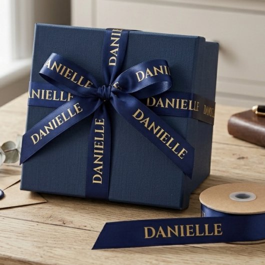 Elegante Naam Satijnen Lint | Navy & Goud Schrift