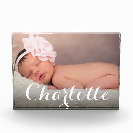 Elegante naam Script Overlay Custom Baby Photo Fotoblokken (Voorkant)