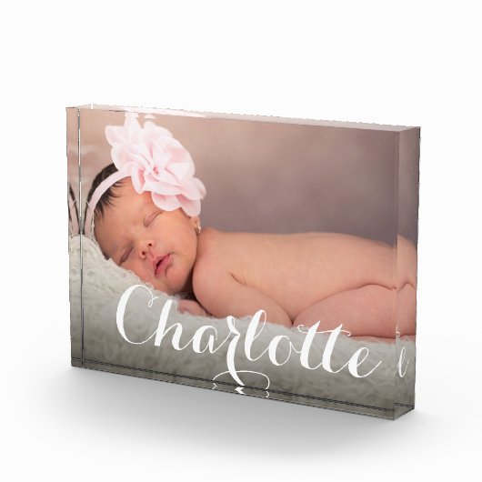 Elegante naam Script Overlay Custom Baby Photo Fotoblokken (Rechts)