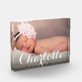 Elegante naam Script Overlay Custom Baby Photo Fotoblokken (Links)