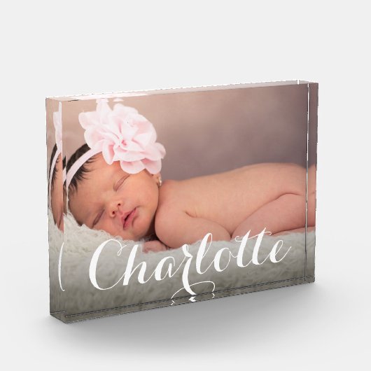 Elegante naam Script Overlay Custom Baby Photo Fotoblokken (Links)