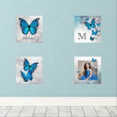Elegante naam Sprookje Waterverf Blauwe Vlinder Muurkunst Sets (Houten vloer)