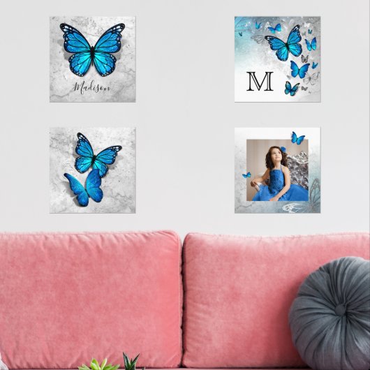 Elegante naam Sprookje Waterverf Blauwe Vlinder Muurkunst Sets (Woonkamer)