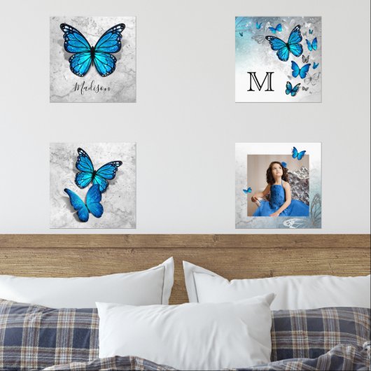 Elegante naam Sprookje Waterverf Blauwe Vlinder Muurkunst Sets (Slaapkamer)