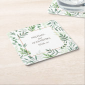 Elegante Naam Waterverf Rustieke Groene Huwelijk  Kartonnen Onderzetters (Schuin)