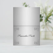 Elegante naamkaartjes_zilveren bloemswirl kaart (Staand voorkant)