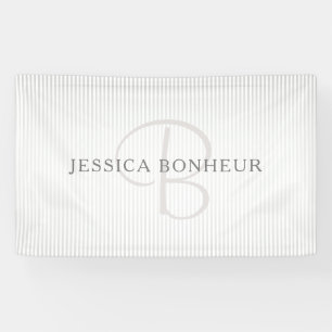 Elegante naammonogram & dunne grijze ombre strepen spandoek