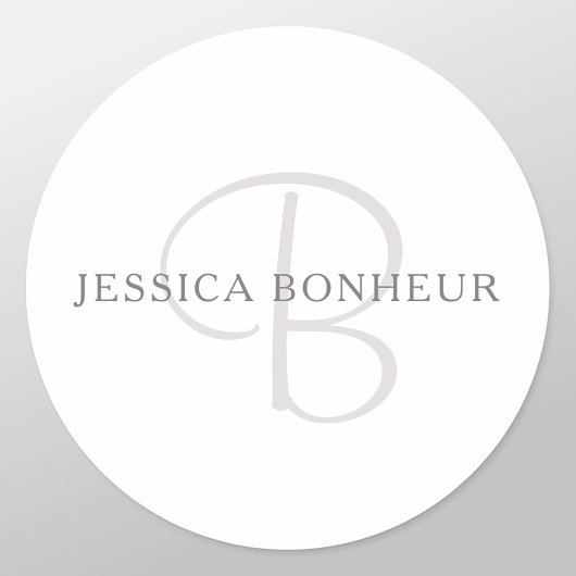 Elegante naammonogram | Wit & Grijs Ronde Sticker