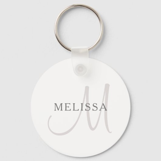 Elegante naammonogram | Wit & Grijs Sleutelhanger (Voorkant)