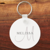 Elegante naammonogram | Wit & Grijs Sleutelhanger (Achterkant)