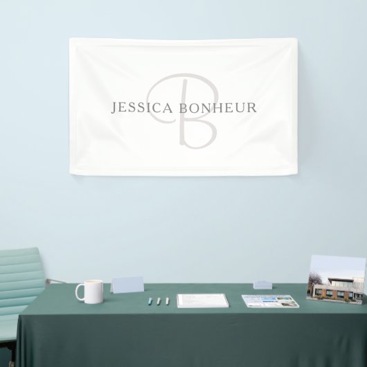 Elegante naammonogram | Wit & Grijs Spandoek (Beurs)