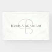 Elegante naammonogram | Wit & Grijs Spandoek (Horizontaal)