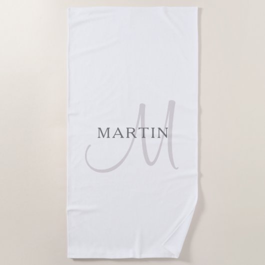 Elegante naammonogram | Wit & Grijs Strandlaken (Voorkant)