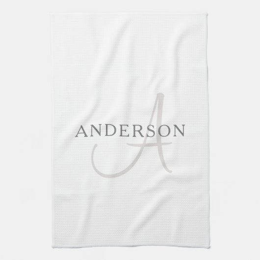 Elegante naammonogram | Wit & Grijs Theedoek (Verticaal)