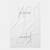 Elegante naammonogram | Wit & Grijs Theedoek (Verticaal)