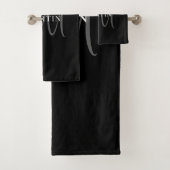 Elegante naammonogram | Zwart Wit & Grijs Bad Handdoek (Insitu)