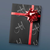 Elegante naammonogram | Zwart Wit & Grijs Cadeaupapier