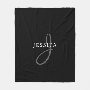 Elegante naammonogram Zwart Wit & Grijs Fleece Deken
