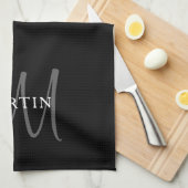 Elegante naammonogram | Zwart Wit & Grijs Theedoek (Quarter Fold)