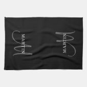 Elegante naammonogram | Zwart Wit & Grijs Theedoek (Horizontaal)