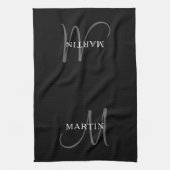 Elegante naammonogram | Zwart Wit & Grijs Theedoek (Verticaal)