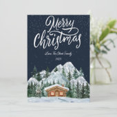 Elegante Nacht en Sneeuw Kerst Flat Feestdagenkaart (Staand voorkant)