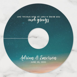 Elegante Nacht Sky Sterren Galaxy Sunset Bruiloft Wijnglaslabel