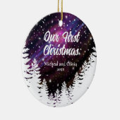 Elegante nacht sterrenhemel pijnbomen personaliser keramisch ornament (Rechts)