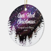 Elegante nacht sterrenhemel pijnbomen personaliser keramisch ornament (Links)