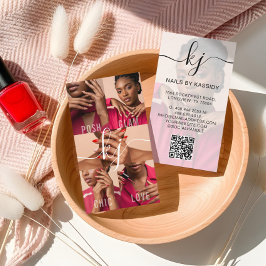 Elegante Nagelsalon Script Foto Collage Monogram Visitekaartje