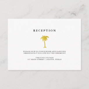Elegante Nagemaakte Gouden Palmboom Trouwreceptie Informatiekaartje