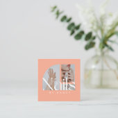 Elegante Nail Salon Photo Collage Peach Vierkante Visitekaartje (Staand voorkant)
