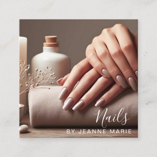 Elegante Nail Technician Salon Modern Vierkante Visitekaartje (Voorkant)