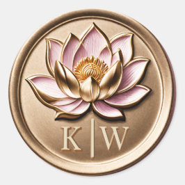 Elegante namaak 3D vergulde roze lotus gouden mono Ronde Sticker