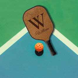 Elegante namaak bruin leer monogram beginitial  pickleball paddle