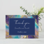 Elegante namaak goud en blauwe opaal stenen gedraa bedankkaart (Staand voorkant)