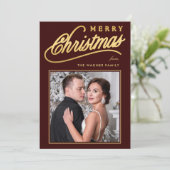 Elegante namaak gouden script Prettig kerstfeest f Feestdagenkaart (Staand voorkant)