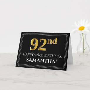 Elegante namaak gouden uitstraling "92ste" verjaar kaart